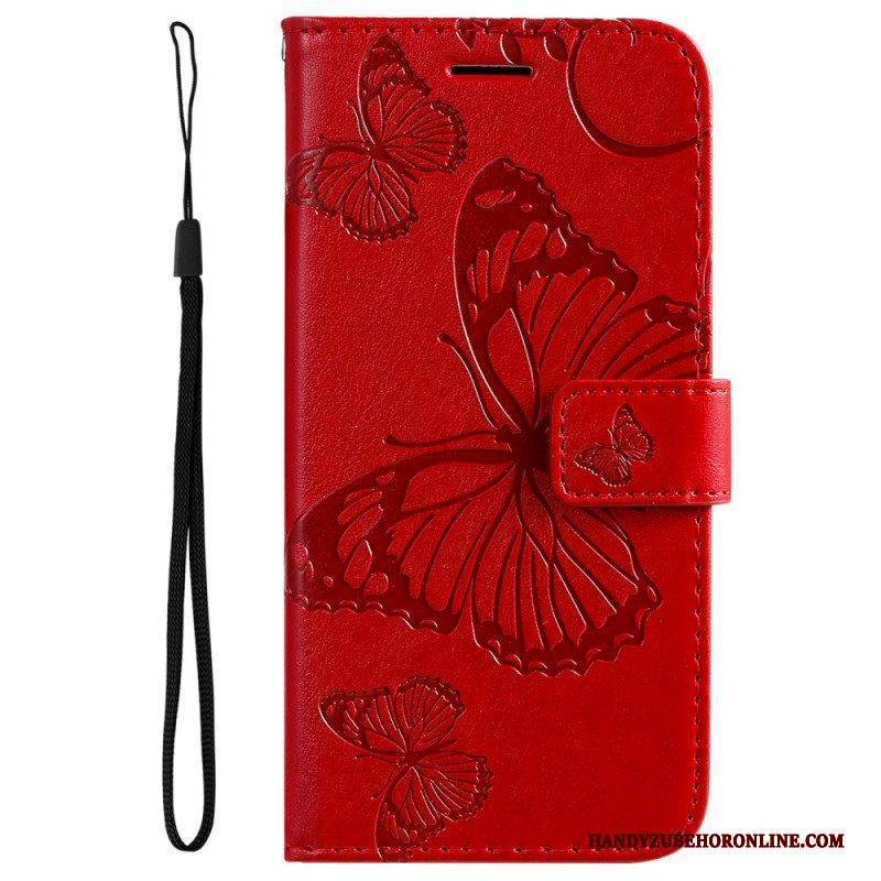 Flip Case Für Samsung Galaxy M32 Mit Kordel Riesige Riemenschmetterlinge
