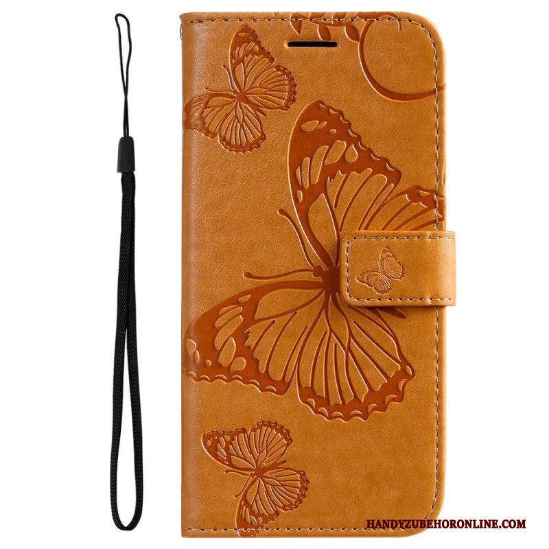 Flip Case Für Samsung Galaxy M32 Mit Kordel Riesige Riemenschmetterlinge