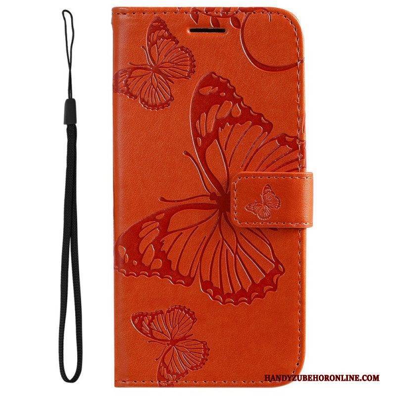 Flip Case Für Samsung Galaxy M32 Mit Kordel Riesige Riemenschmetterlinge