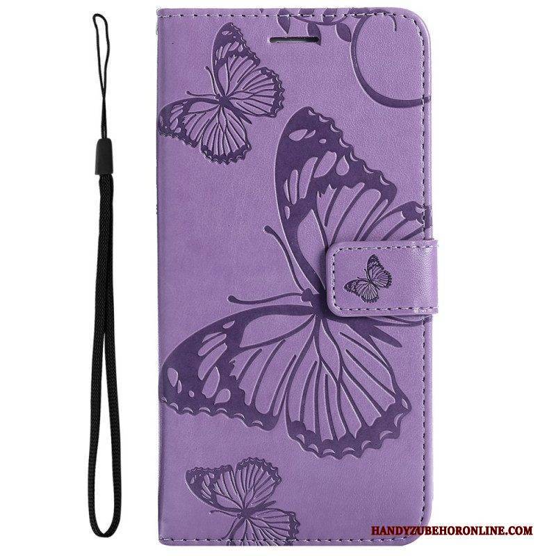 Flip Case Für Samsung Galaxy M32 Mit Kordel Riesige Riemenschmetterlinge