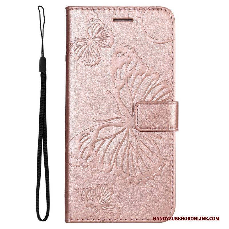 Flip Case Für Samsung Galaxy M32 Mit Kordel Riesige Riemenschmetterlinge