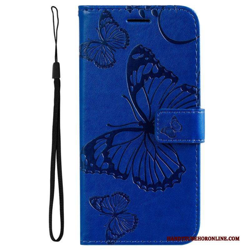 Flip Case Für Samsung Galaxy M32 Mit Kordel Riesige Riemenschmetterlinge