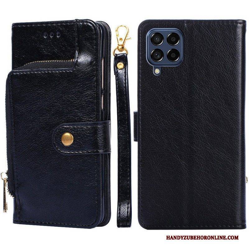 Flip Case Für Samsung Galaxy M53 5G Münzgeldbörse Und Umhängeband Vorne
