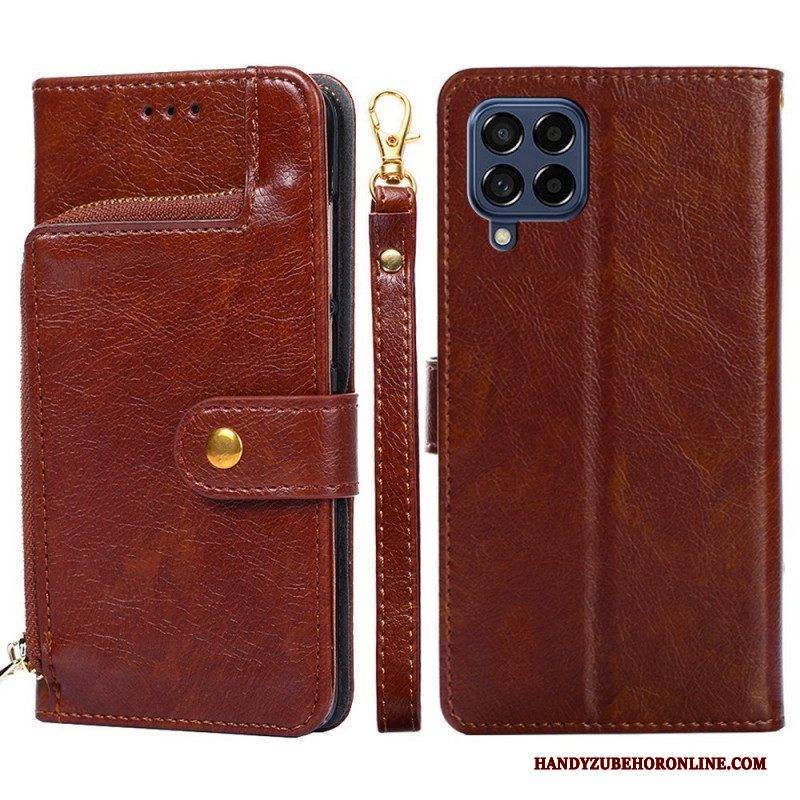 Flip Case Für Samsung Galaxy M53 5G Münzgeldbörse Und Umhängeband Vorne