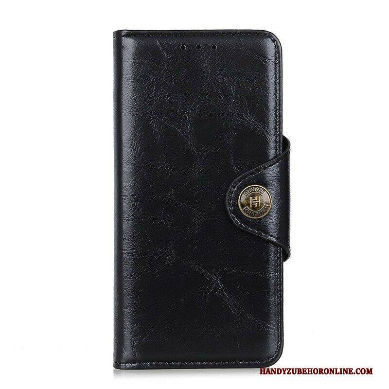 Flip Case Für Samsung Galaxy S21 FE Lackknopf Aus Kunstleder