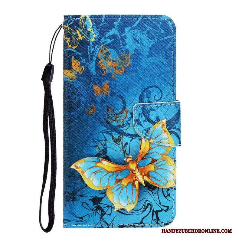 Flip Case Für Samsung Galaxy S21 FE Mit Kordel Variationen Von Schmetterlingsriemen