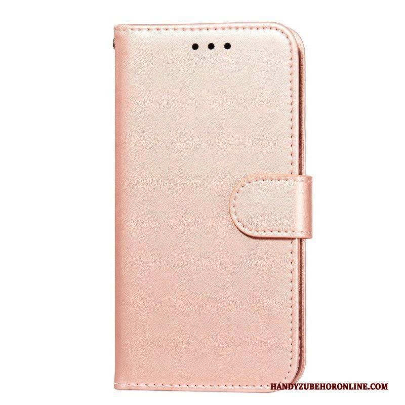 Flip Case Für Samsung Galaxy S22 5G Mit Kordel Einfarbiger Riemchen