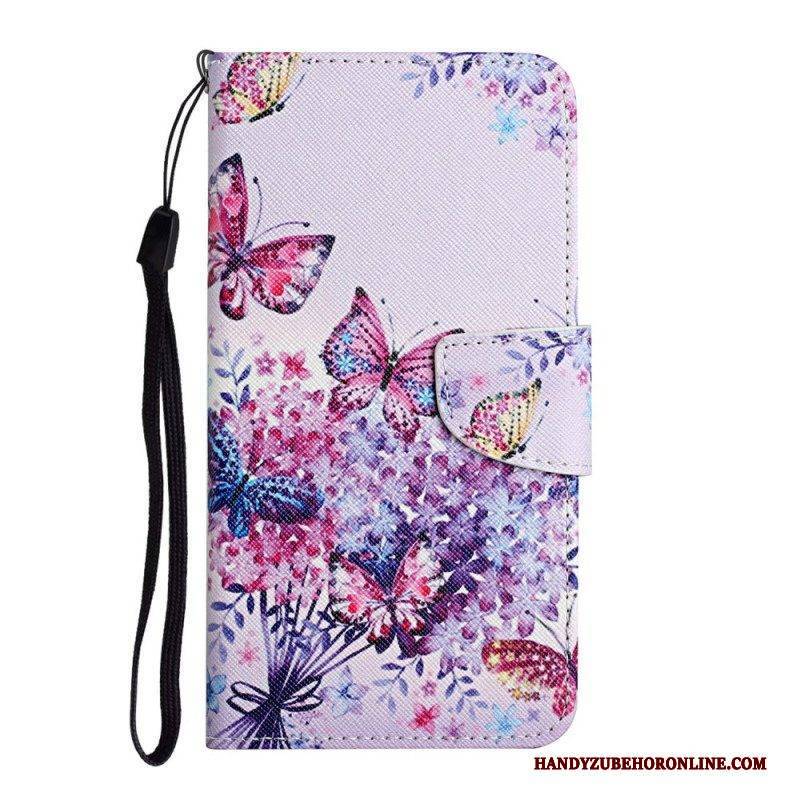 Flip Case Für Samsung Galaxy S22 Ultra 5G Blumenstrauß Und Schmetterlinge