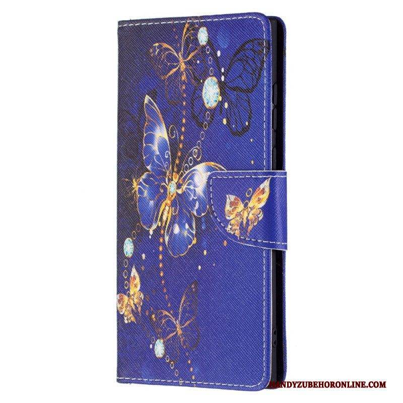 Flip Case Für Samsung Galaxy S22 Ultra 5G Goldene Schmetterlinge