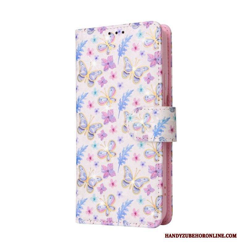 Flip Case Für Samsung Galaxy S23 Plus 5G Rfid-blumen Mit Schlüsselband