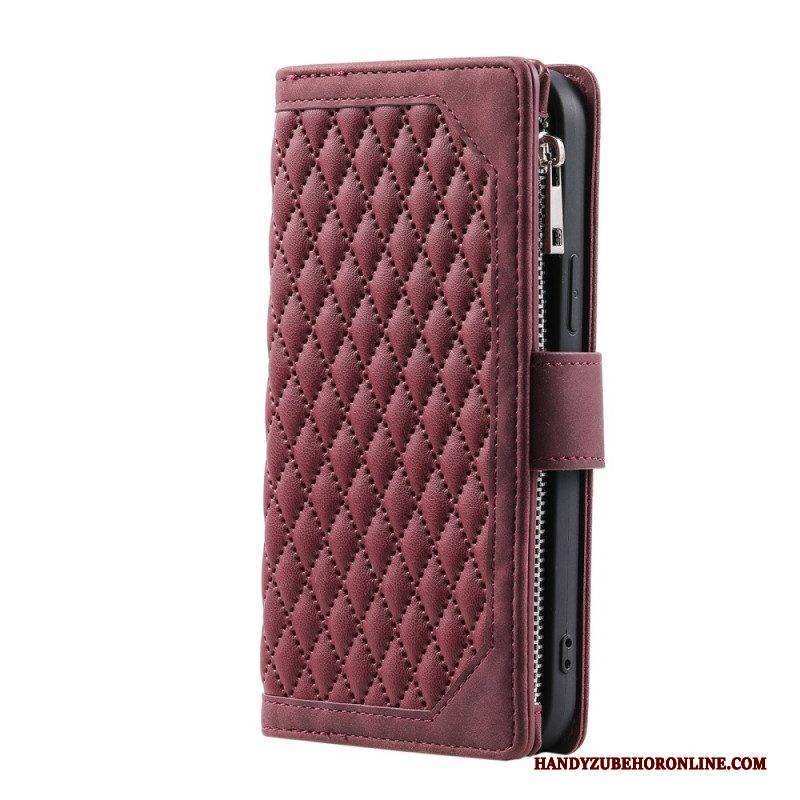 Flip Case Für Samsung Galaxy S23 Ultra 5G Gesteppt Mit Riemen