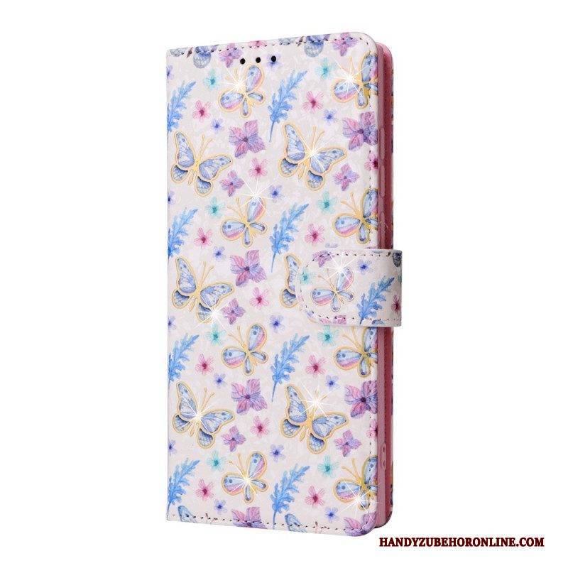 Flip Case Für Samsung Galaxy S23 Ultra 5G Rfid-blumen Mit Schlüsselband