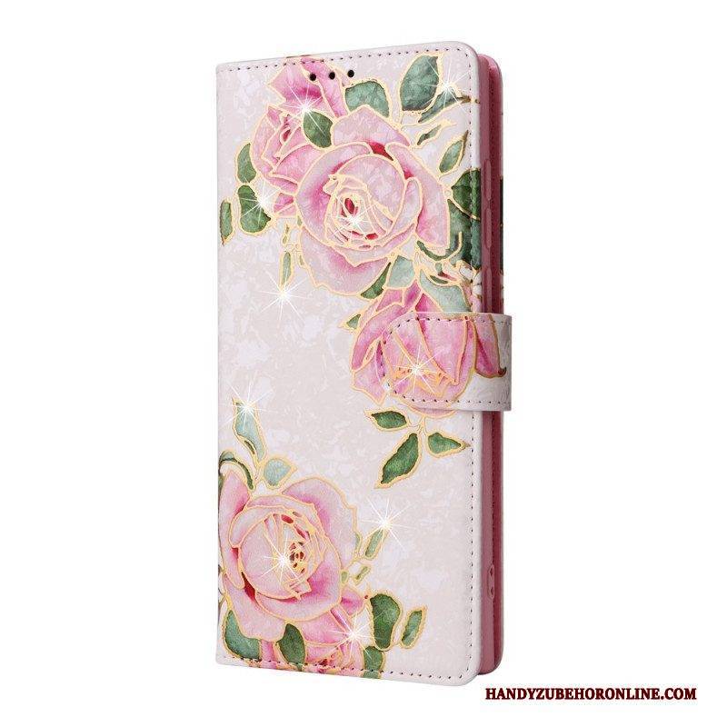 Flip Case Für Samsung Galaxy S23 Ultra 5G Rfid-blumen Mit Schlüsselband