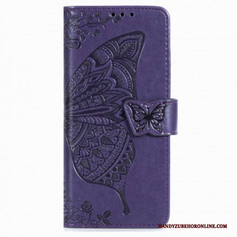 Flip Case Für Samsung Galaxy Z Fold 3 5G Schmetterlingsdesign Mit Umhängeband