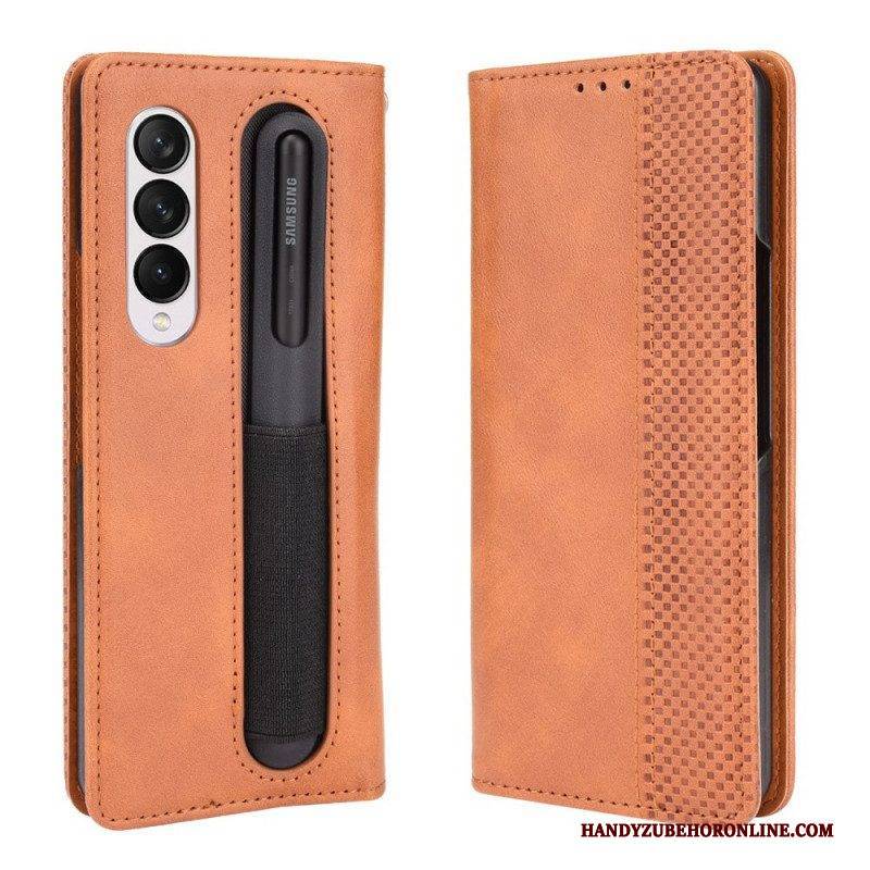Flip Case Für Samsung Galaxy Z Fold 3 5G Stilisierter Stifthalter In Lederoptik