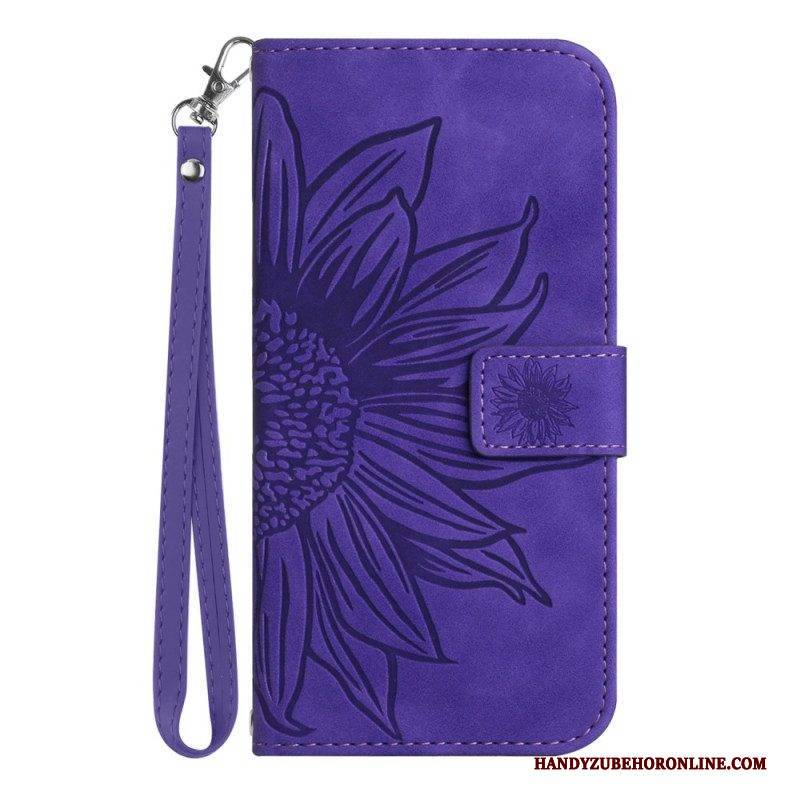 Flip Case Für Sony Xperia 10 IV Mit Kordel Riemchen-sonnenblume