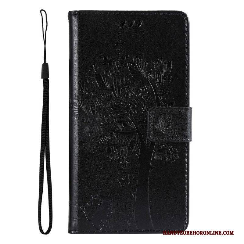 Flip Case Für Vivo Y16 Mit Kordel Baum Und Riemchenkatze