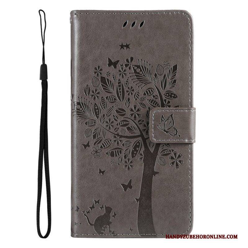 Flip Case Für Vivo Y16 Mit Kordel Baum Und Riemchenkatze
