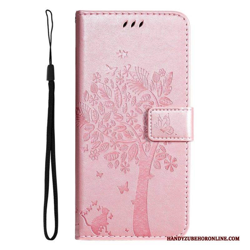 Flip Case Für Vivo Y16 Mit Kordel Baum Und Riemchenkatze