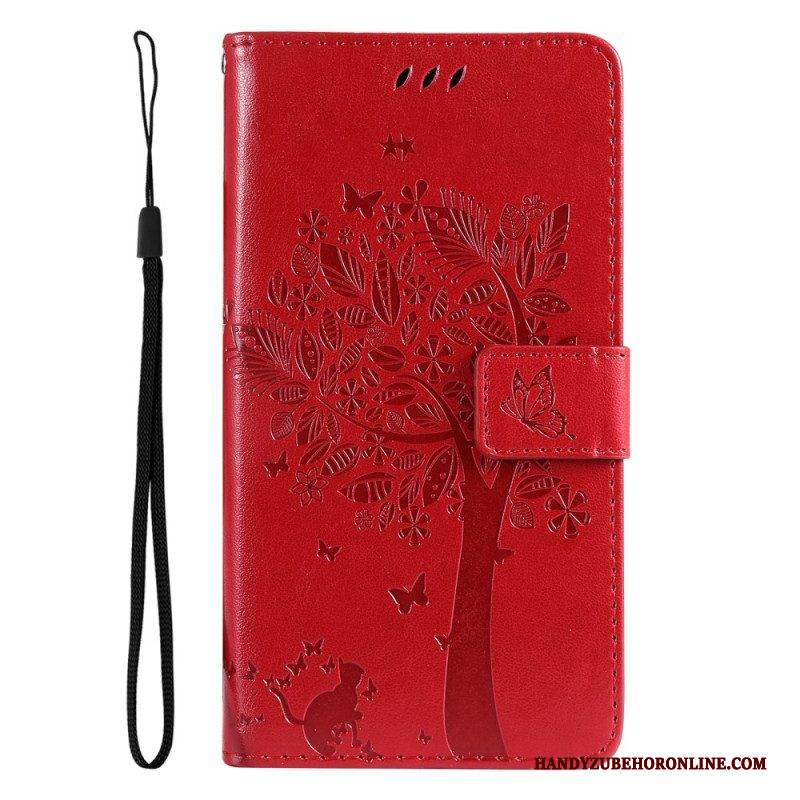 Flip Case Für Vivo Y16 Mit Kordel Baum Und Riemchenkatze