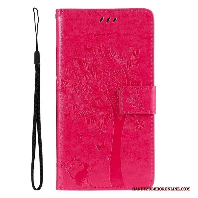 Flip Case Für Vivo Y16 Mit Kordel Baum Und Riemchenkatze