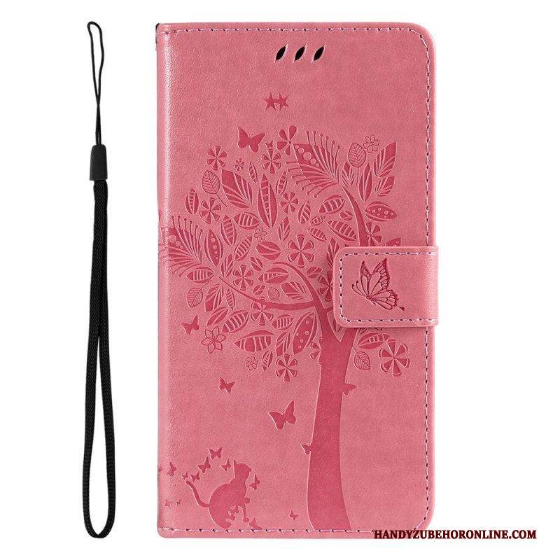 Flip Case Für Vivo Y16 Mit Kordel Baum Und Riemchenkatze