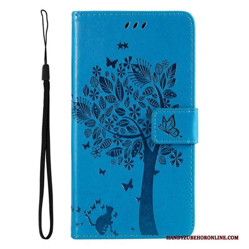 Flip Case Für Vivo Y16 Mit Kordel Baum Und Riemchenkatze