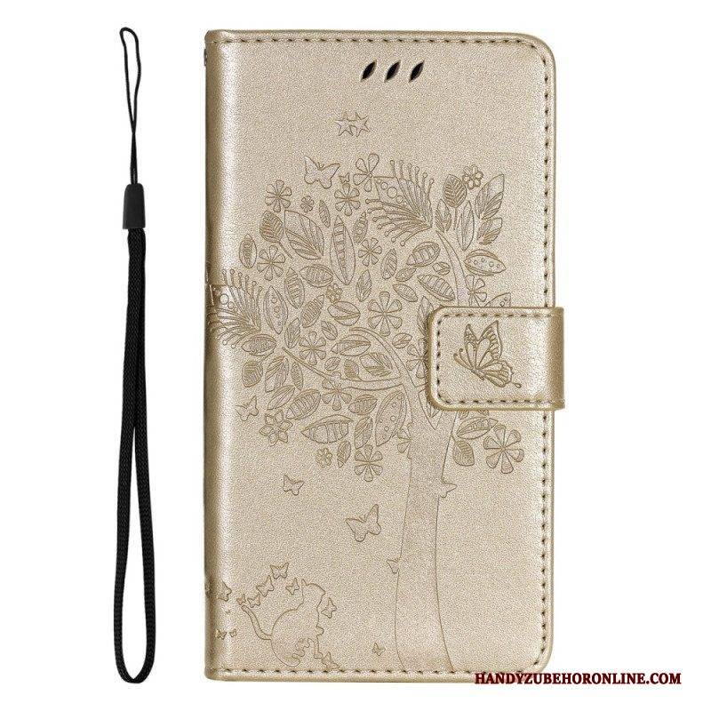 Flip Case Für Vivo Y16 Mit Kordel Baum Und Riemchenkatze