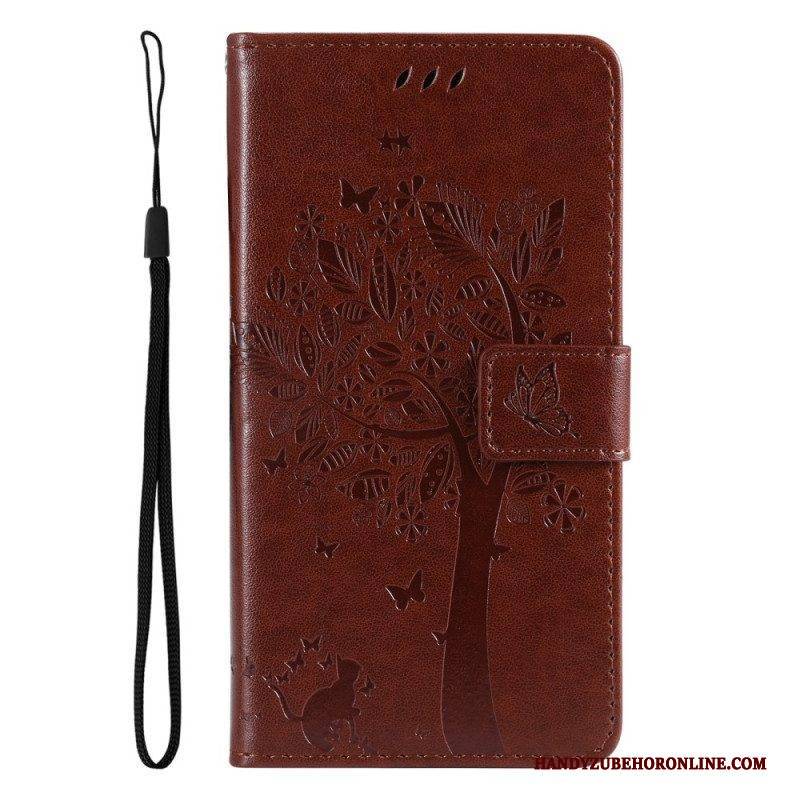 Flip Case Für Vivo Y16 Mit Kordel Baum Und Riemchenkatze