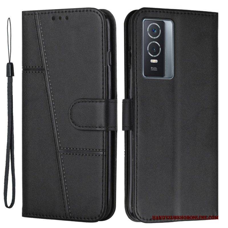 Flip Case Für Vivo Y76 5G Mit Kordel Riemchen-geo-ledereffekt