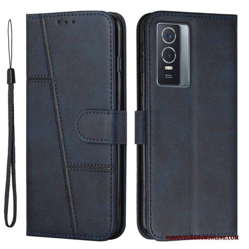 Flip Case Für Vivo Y76 5G Mit Kordel Riemchen-geo-ledereffekt