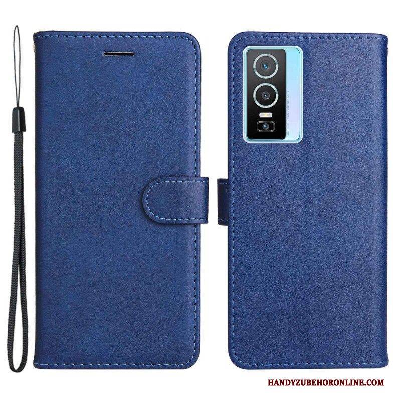 Flip Case Für Vivo Y76 5G Mit Kordel Riemchenledereffekt