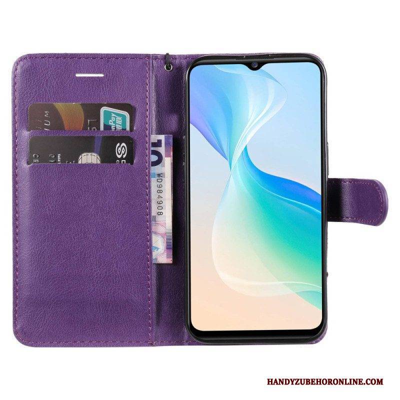Flip Case Für Vivo Y76 5G Mit Kordel Riemchenledereffekt
