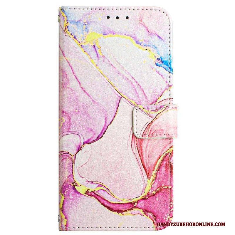 Flip Case Für Xiaomi 12 Pro Mit Kordel Gestreifter Aquarellmarmor