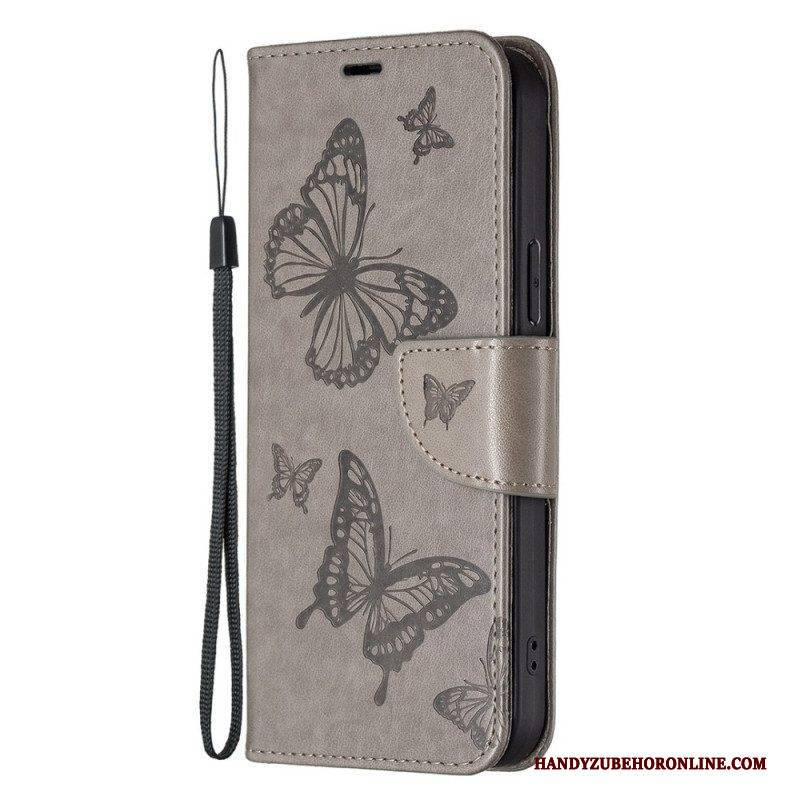 Flip Case Für Xiaomi 12T / 12T Pro Mit Kordel Tanga-schmetterlinge