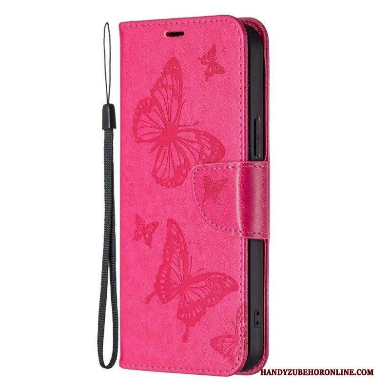 Flip Case Für Xiaomi 12T / 12T Pro Mit Kordel Tanga-schmetterlinge