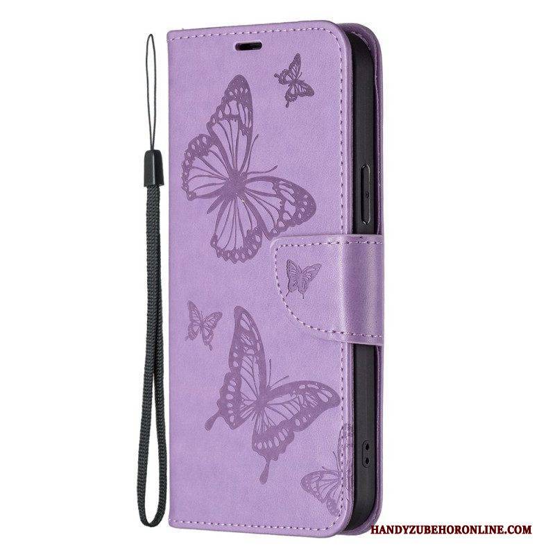 Flip Case Für Xiaomi 12T / 12T Pro Mit Kordel Tanga-schmetterlinge