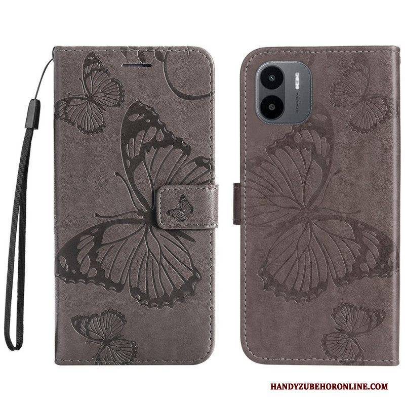 Flip Case Für Xiaomi Redmi A1 Mit Kordel Riesige Riemenschmetterlinge
