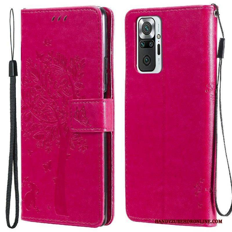 Flip Case Für Xiaomi Redmi Note 10 Pro Mit Kordel Baum Und Riemchenkatze