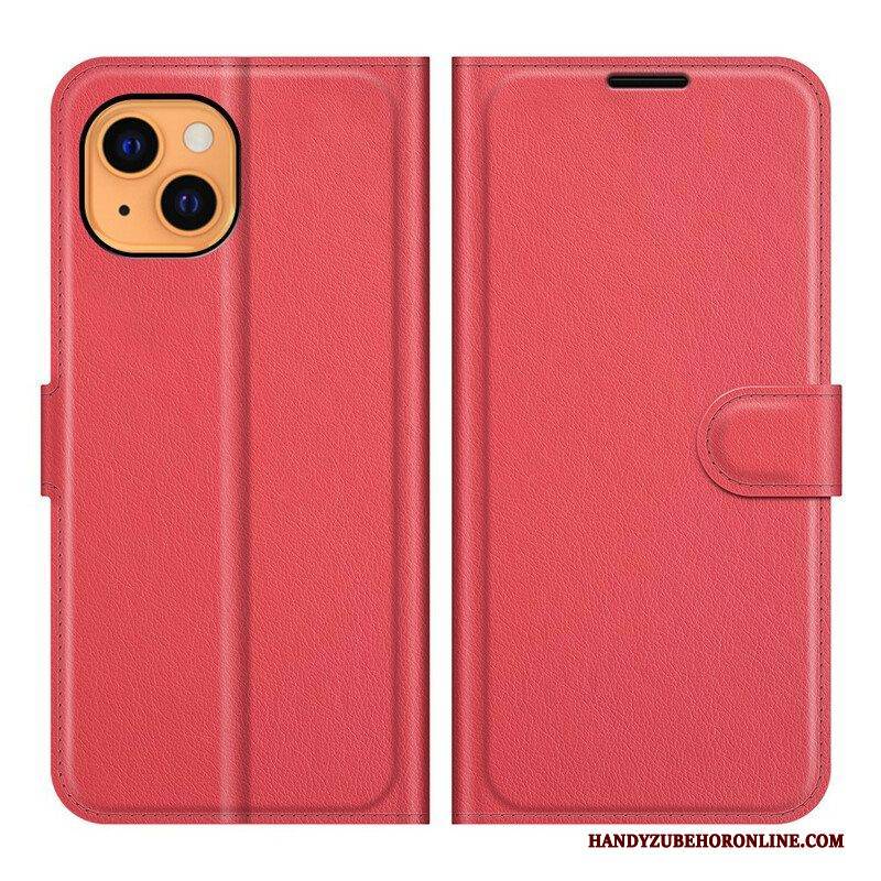 Flip Case Für iPhone 13 Mini Klassischer Litschi-ledereffekt