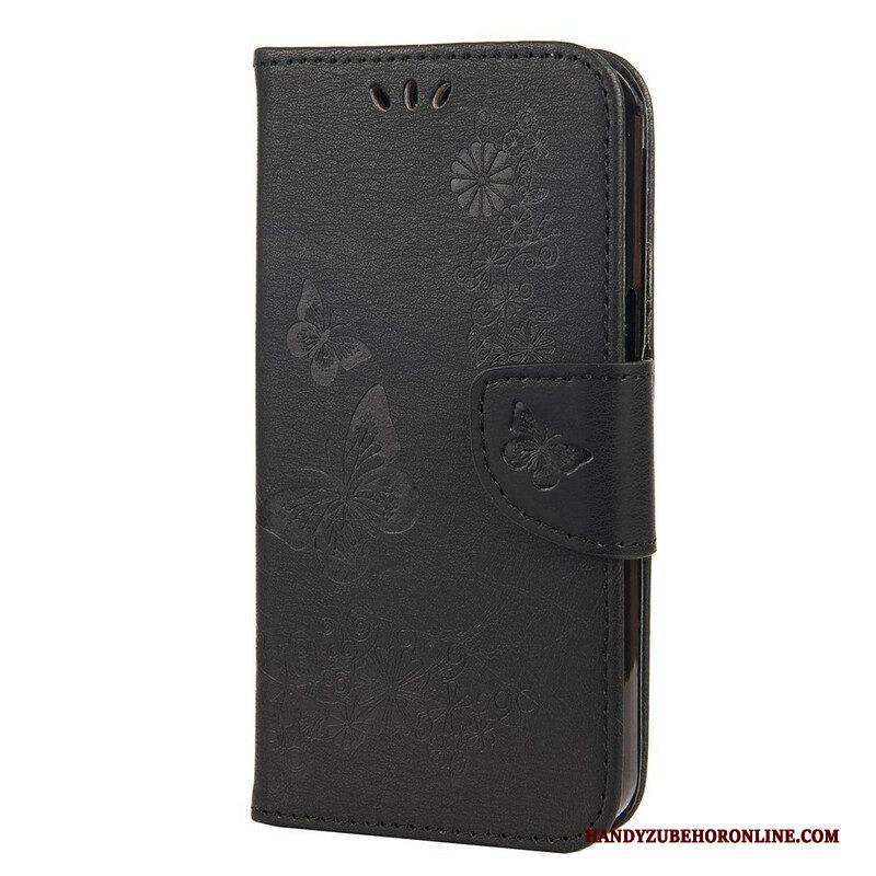 Flip Case Für iPhone 13 Mini Mit Kordel Prächtige Riemenschmetterlinge