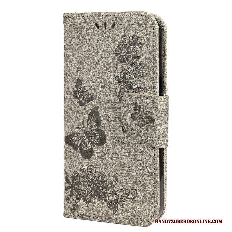 Flip Case Für iPhone 13 Mini Mit Kordel Prächtige Riemenschmetterlinge