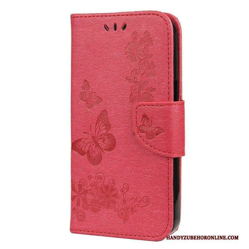 Flip Case Für iPhone 13 Mini Mit Kordel Prächtige Riemenschmetterlinge