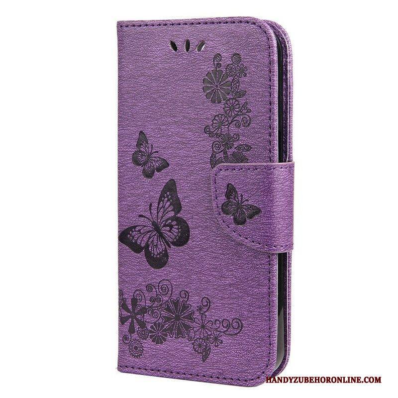 Flip Case Für iPhone 13 Mini Mit Kordel Prächtige Riemenschmetterlinge