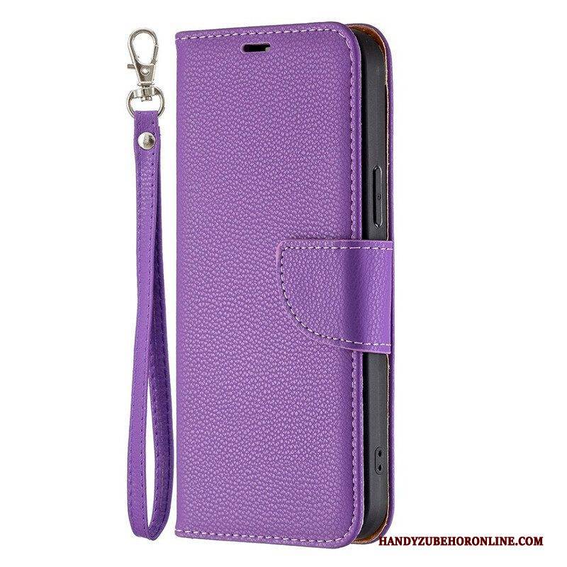 Flip Case Für iPhone 13 Pro Max Mit Kordel Riemchen Mit Farbigem Litschi-ledereffekt