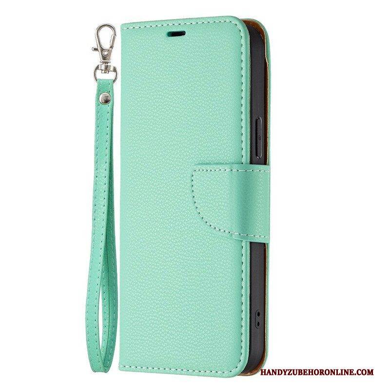 Flip Case Für iPhone 13 Pro Max Mit Kordel Riemchen Mit Farbigem Litschi-ledereffekt