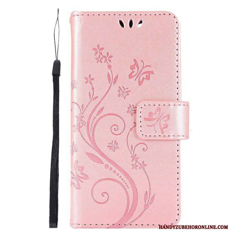 Flip Case Für iPhone 13 Pro Mit Kordel Grafische Riemchenblumen