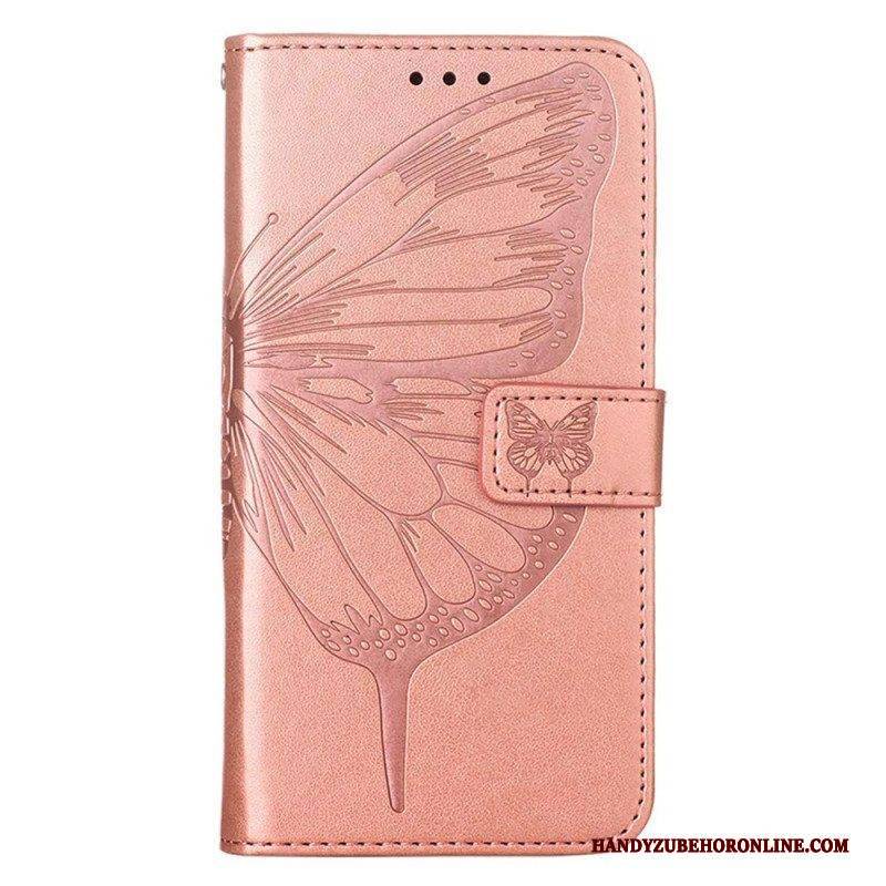 Flip Case Für iPhone 14 Pro Max Mit Kordel Barocker Riemchenschmetterling