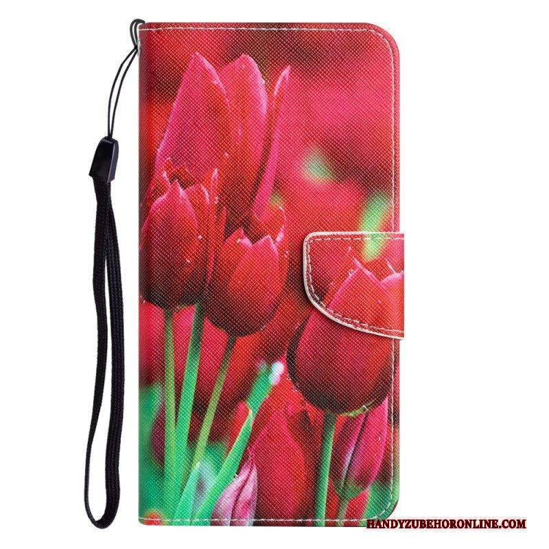 Flip Case Für iPhone 15 Mit Kordel Blumenvariation Mit Riemen