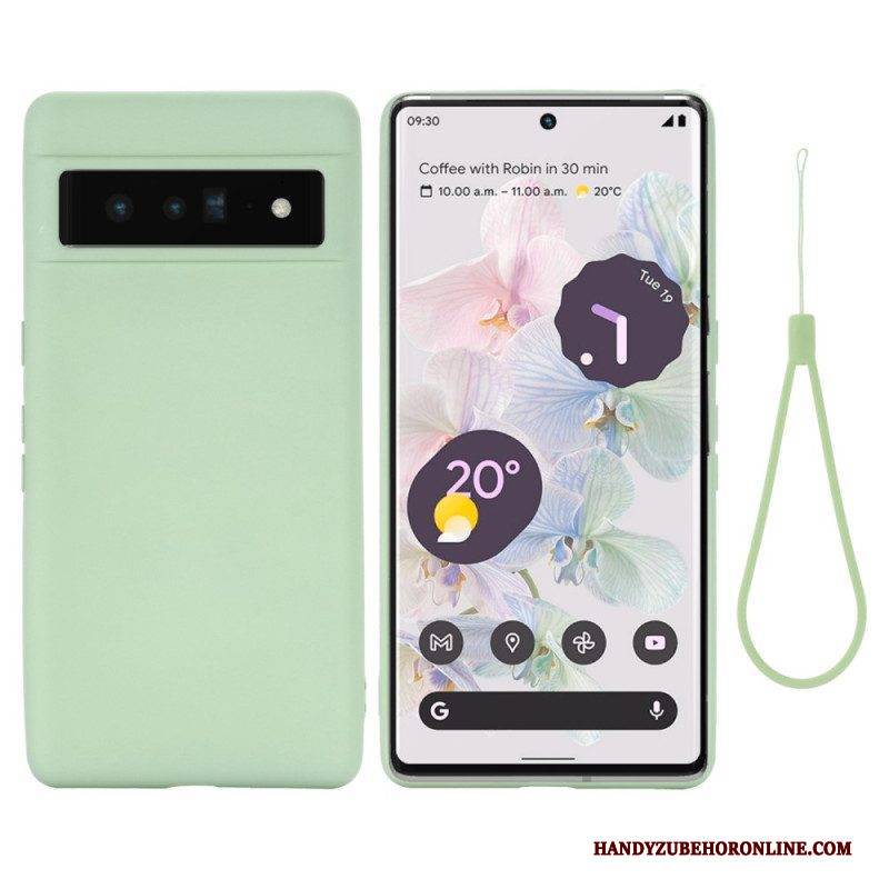 Handyhülle Für Google Pixel 7 Pro Mit Kordel Riemchen Aus Flüssigem Silikon
